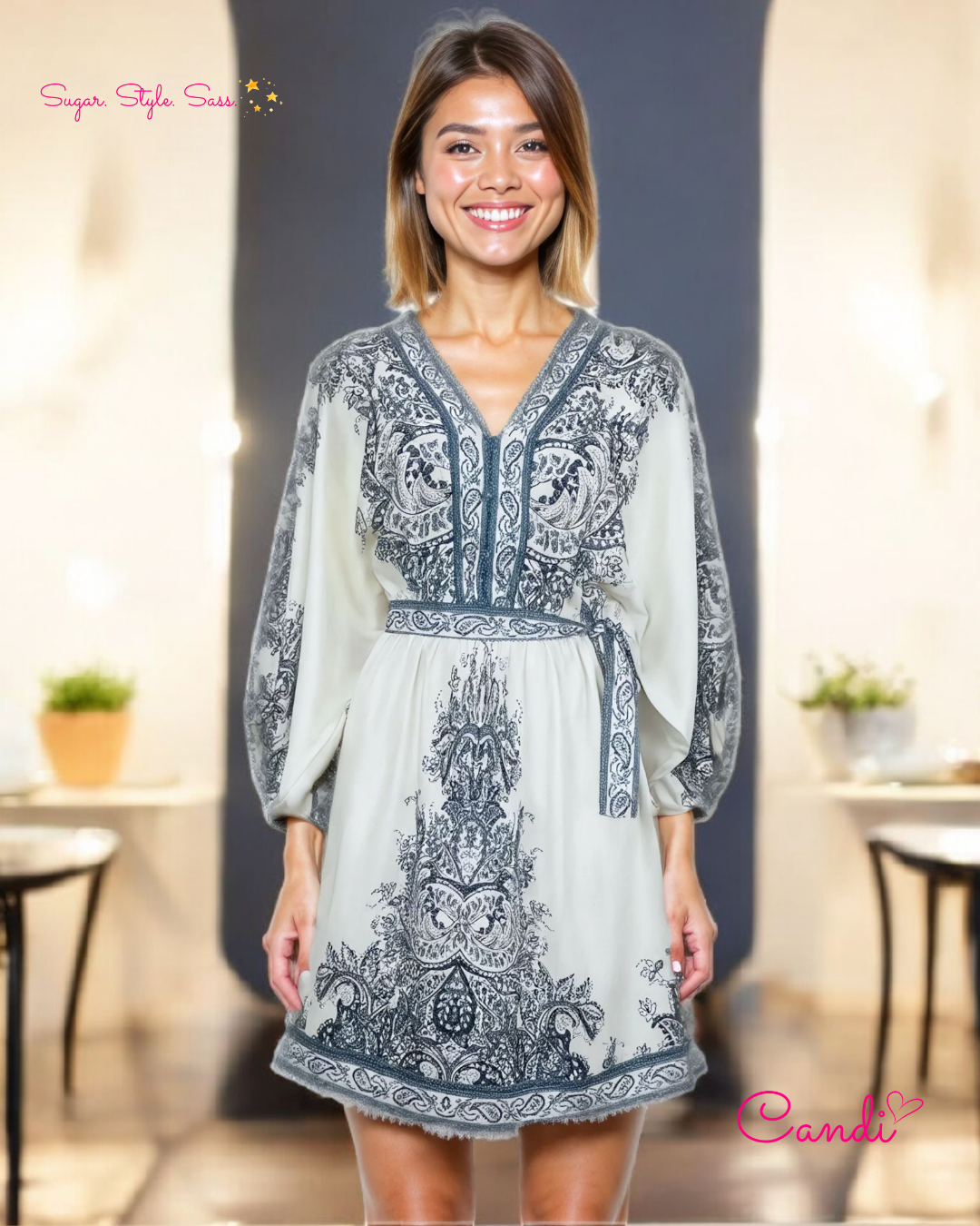 The Bohemian Muse Mini Kaftan – Emerald Floral Whimsy & Free-Spirit Charm. Fits Sizes S-L.