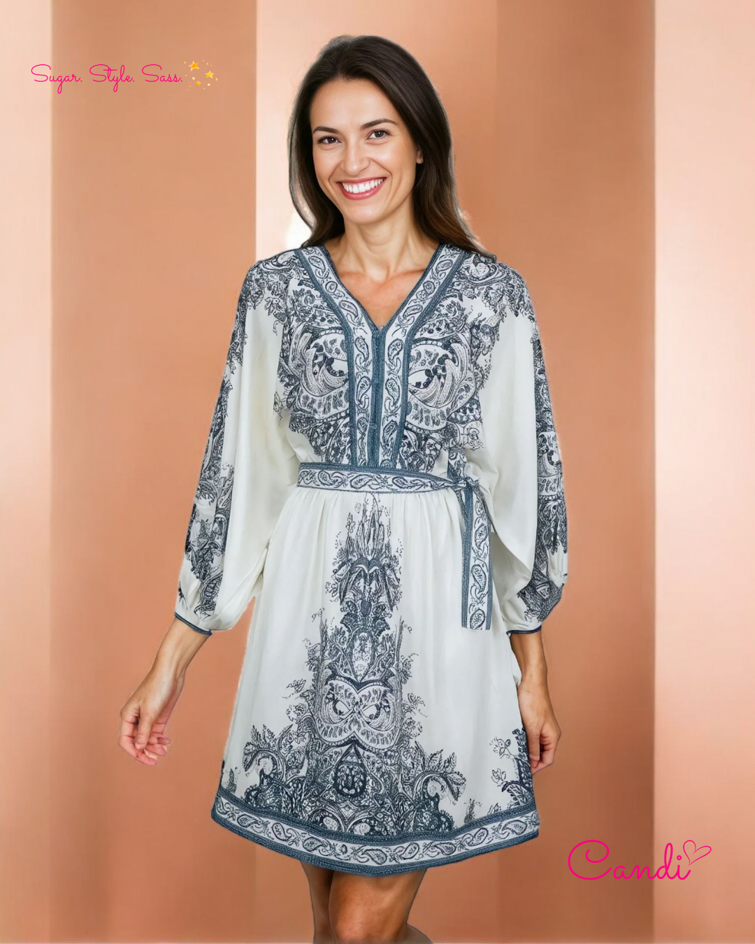 The Bohemian Muse Mini Kaftan – Emerald Floral Whimsy & Free-Spirit Charm. Fits Sizes S-L.