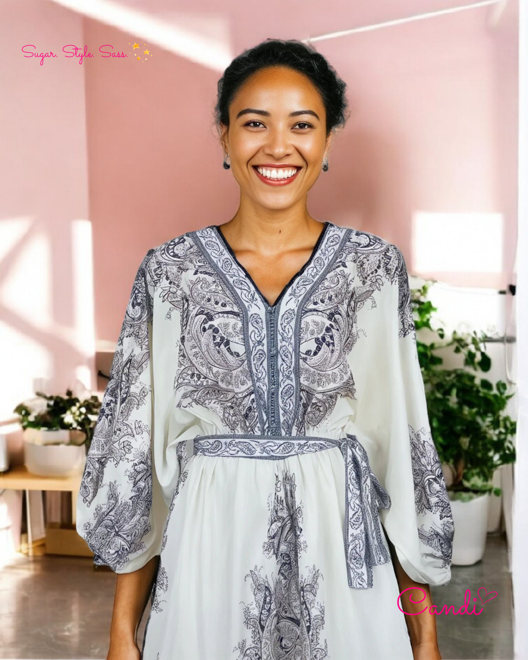 The Bohemian Bloom Mini Kaftan – Lilac Floral Serenity & Café-Ready Whimsy. Fits Sizes S-L.