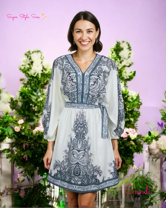 The Bohemian Muse Mini Kaftan – Emerald Floral Whimsy & Free-Spirit Charm. Fits Sizes S-L.